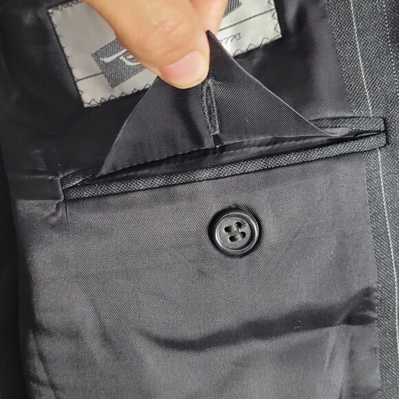 Bouet Men Black Gray Pinstripe 100% Wool Pockets Button Up Blazer Size 40R - Picture 10 of 15